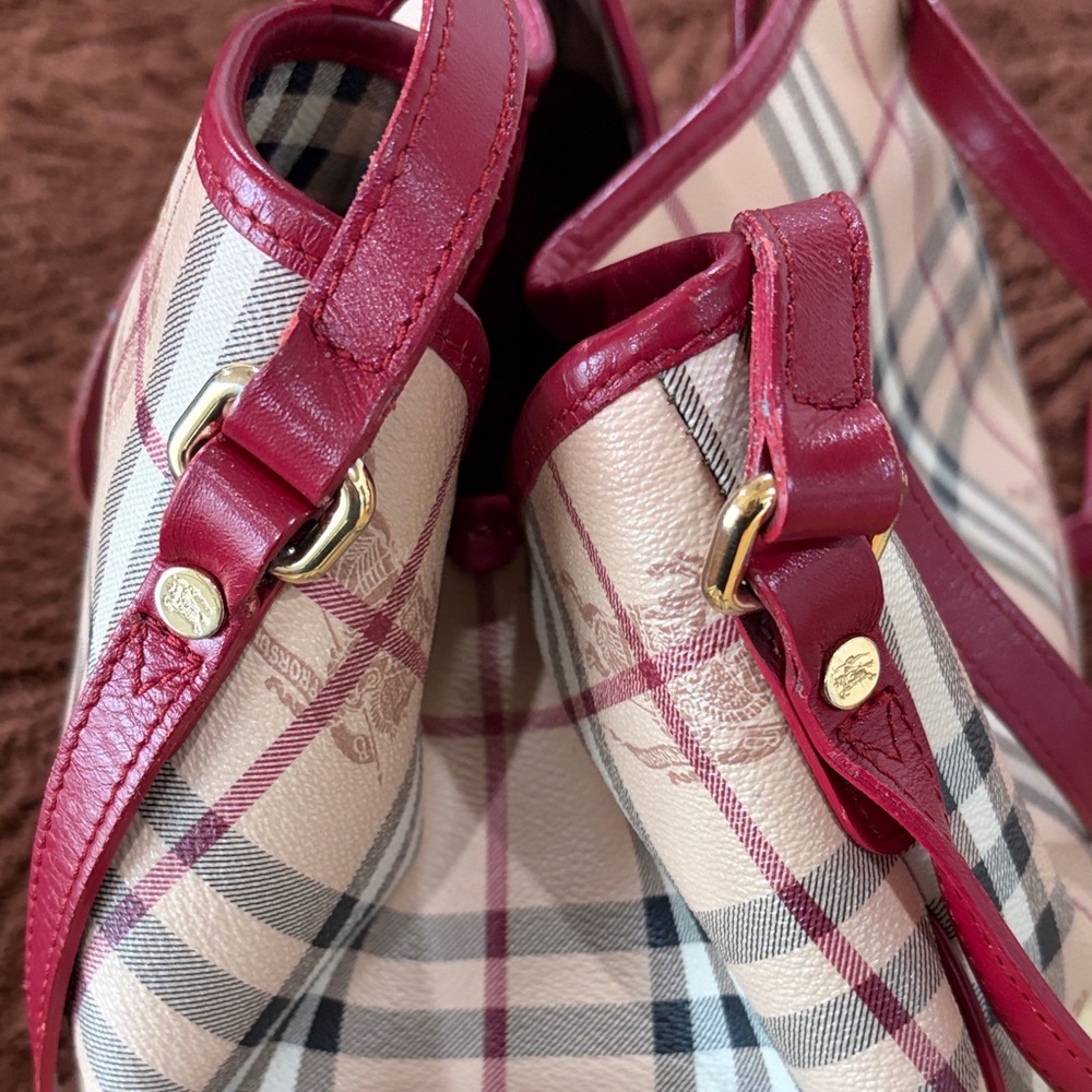 Burberry Red and Cream Plaid Shoulder Bag - Picture 12 of 13